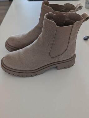Old Navy Taupe Suede Chelsea Ankle Boots